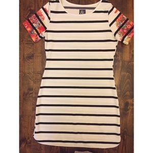 Stripe and floral sheath dress